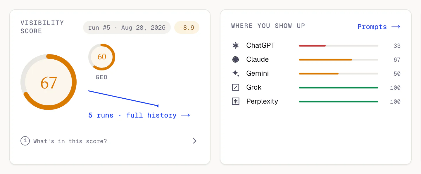 The didit.me Overview: visibility score and where it shows up, per engine